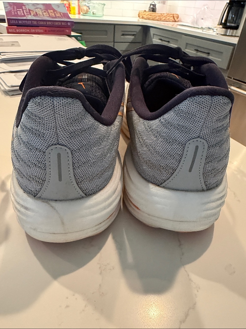 Mizuno Gray and Black Running Shoes with Orange Outsole Accent - Picture 2 of 3